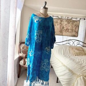 blue caftan dress rain womens size 1x tropical‎ vacation